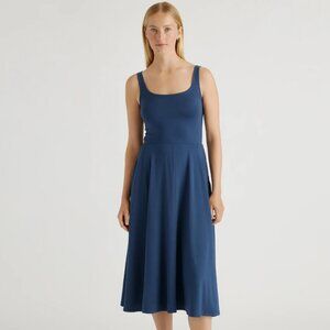 Quince Tencel Fit and Flare Dress in Navy